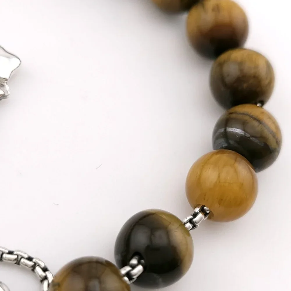 David Yurman Sterling Silver 8mm Tiger's Eye Spiritual Bead Beaded Pull Bracelet